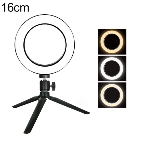 

Live Broadcast Self-timer Dimming Ring LED Beauty Selfie Light with Small Table Tripod, Selfie Light Diameter: 16cm