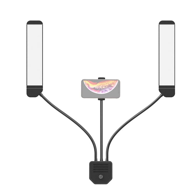 

RK39 Portable Tri-color Adjustable Brightness Double Arms Fill Light with Phone Clamp (Black)