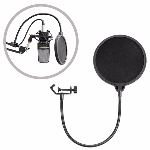 

Double-layer Recording Microphone Studio Wind Screen Pop Filter Mask Shield with Clip Stabilizing Arm, For Studio Recording, Live Broadcast, Live Show, KTV, etc(Black)