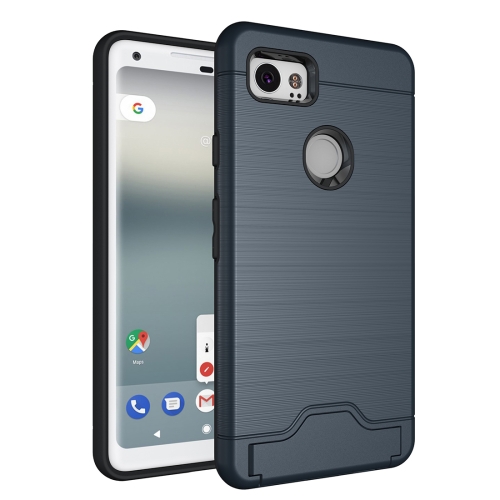 

For Google Pixel 2 XL Brushed Texture Separable PC + TPU Protective Combination Back Case with Holder & Card Slot (Navy Blue)