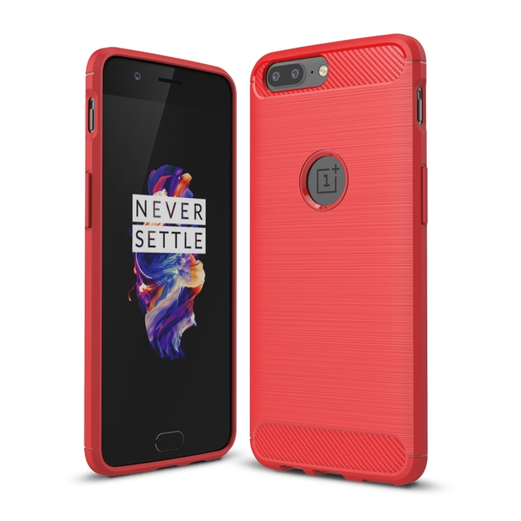 

For OnePlus 5 Brushed Texture Carbon Fiber Shockproof TPU Rugged Armor Protective Case(Red)
