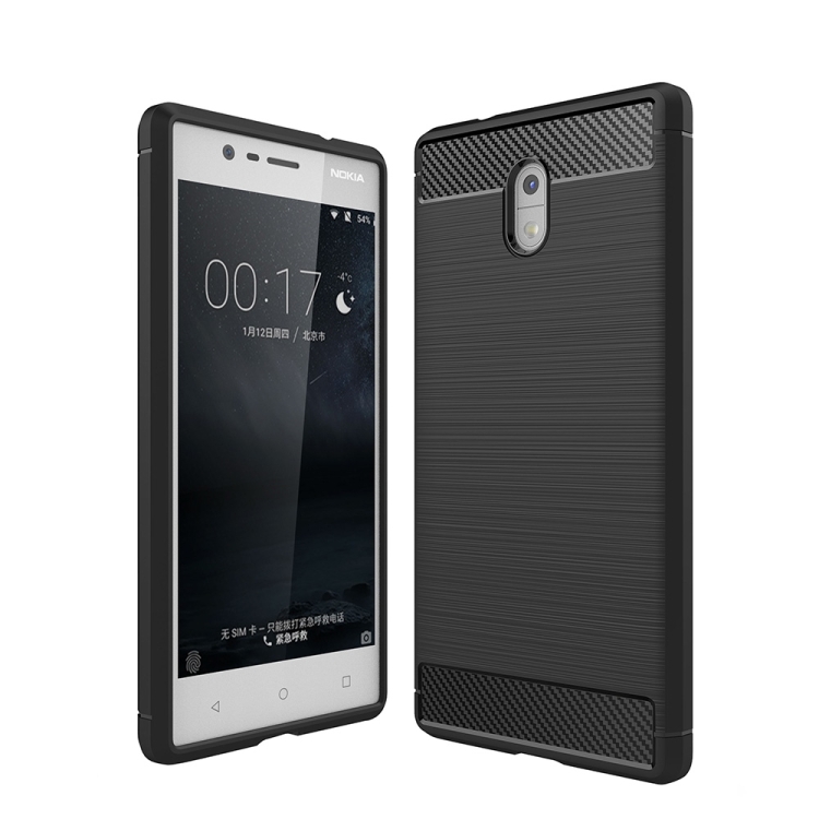 

For Nokia 3 Brushed Carbon Fiber Texture Shockproof TPU Protective Cover Case (Black)