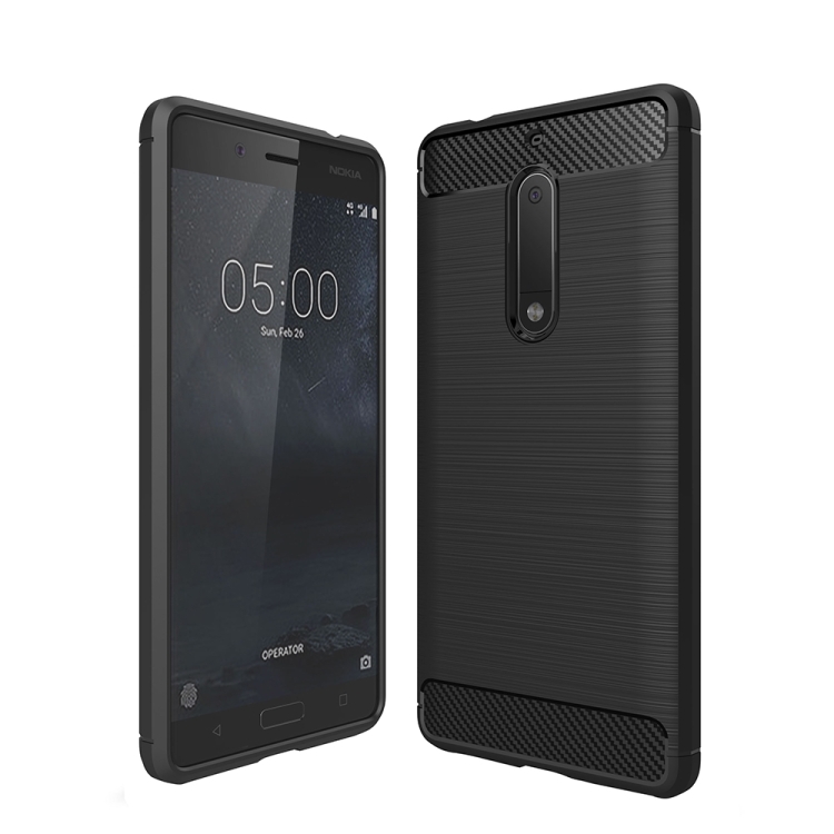 

For Nokia 5 Brushed Carbon Fiber Texture Shockproof TPU Protective Cover Case (Black)