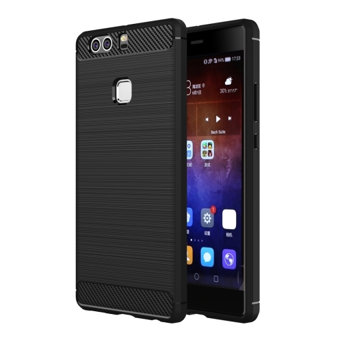 

For Huawei P9 Plus Brushed Texture Fiber TPU Rugged Armor Protective Case(Black)
