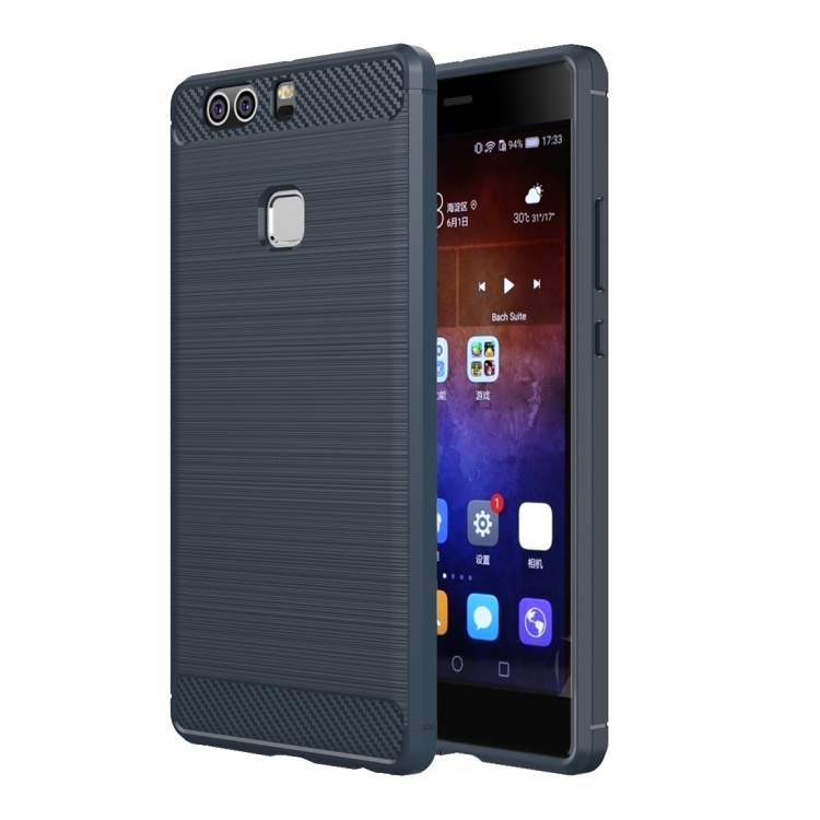 

For Huawei P9 Plus Brushed Texture Fiber TPU Rugged Armor Protective Case(Dark Blue)