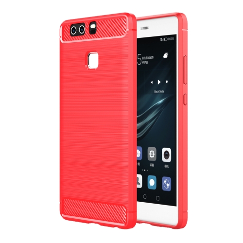 

For Huawei P9 Brushed Texture Fiber TPU Rugged Armor Protective Case(Red)