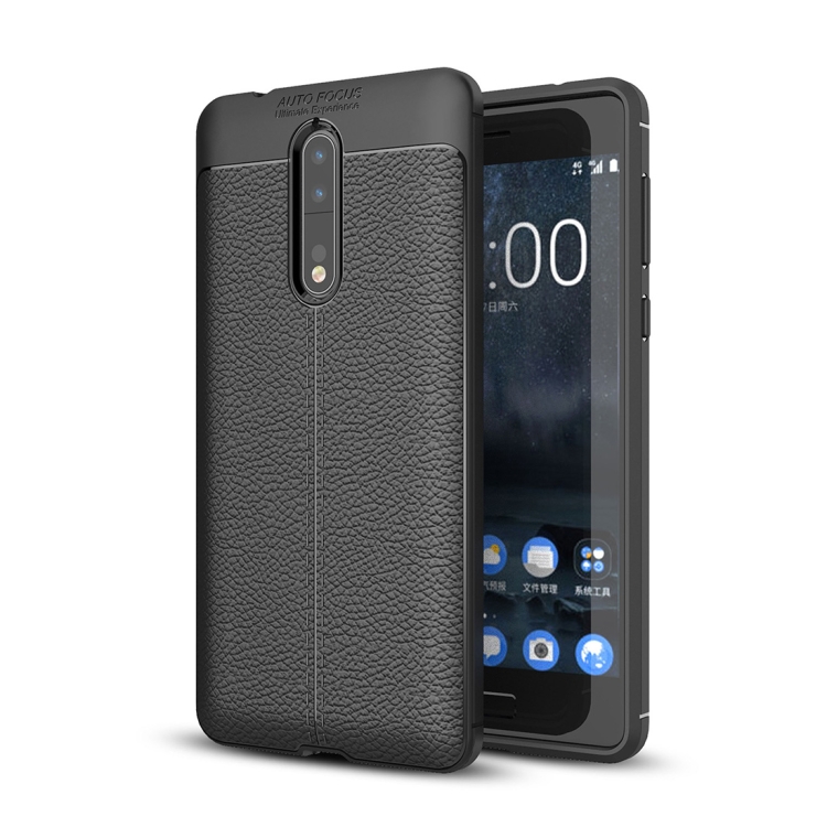 

For Nokia 8 Litchi Texture Design Soft TPU Anti-skip Protective Cover Back Case(Black)