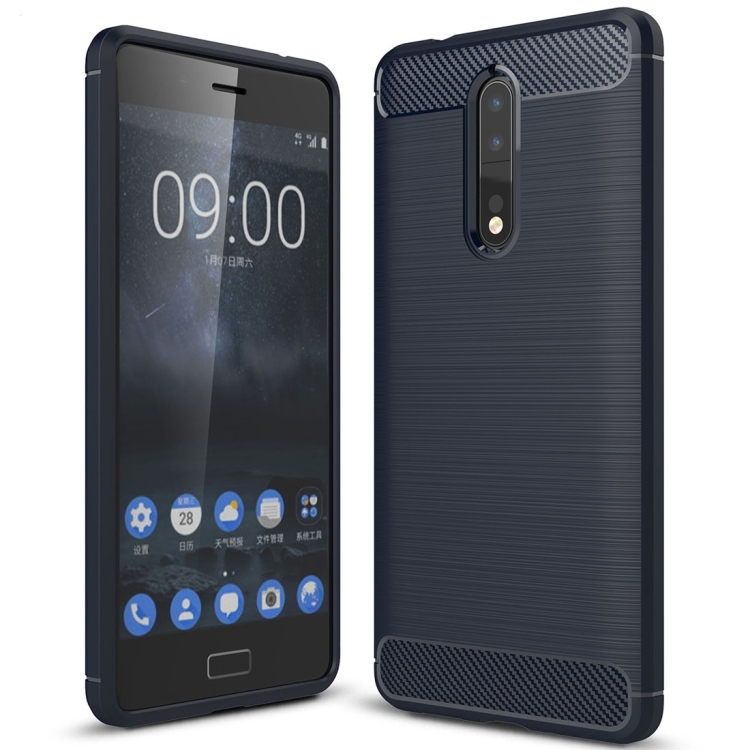 

For Nokia 8 Carbon Fiber TPU Brushed Texture Shockproof Protective Back Cover Case(navy)