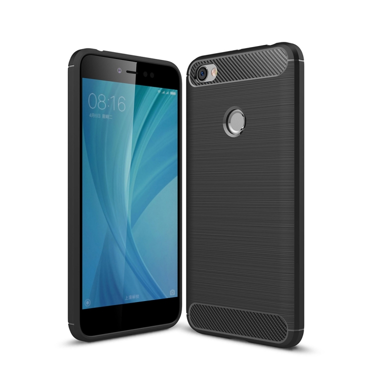 

For Xiaomi Redmi Note 5A Brushed Texture Carbon Fiber Shockproof TPU Rugged Armor Protective Case (Black)
