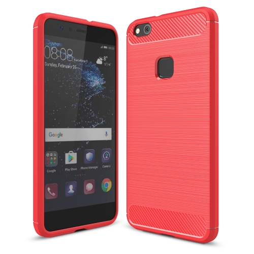 

For Huawei P10 Lite Brushed Carbon Fiber Texture Shockproof TPU Protective Cover Case (Red)
