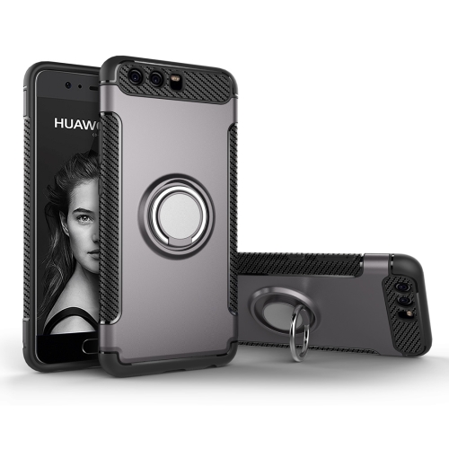 

For Huawei P10 Magnetic 360 Degree Rotation Ring Armor Protective Case(Grey)