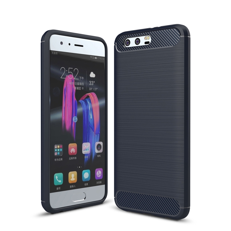 

For Huawei Honor 9 Brushed Texture Carbon Fiber Shockproof TPU Rugged Armor Protective Case (navy)