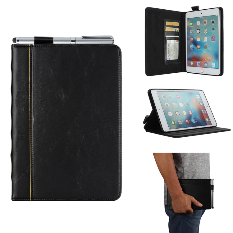 

Bible Style Business Horizontal Flip Leather Case for iPad mini 4/3/2/1, with Card Slots & Pen Slots & Photo Frame & Holder(Black)
