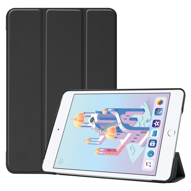 

Custer Texture Horizontal Flip Smart PU Leather Case for iPad Mini 4 / Mini 5, with Sleep / Wake-up Function & Three-folding Holder (Black)