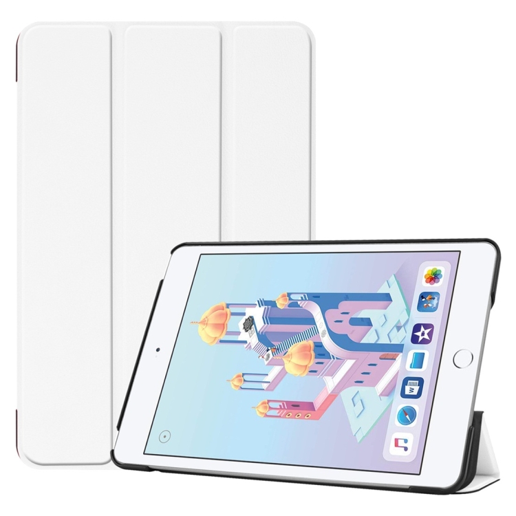 

Custer Texture Horizontal Flip Smart PU Leather Case for iPad Mini 4 / Mini 5, with Sleep / Wake-up Function & Three-folding Holder (White)