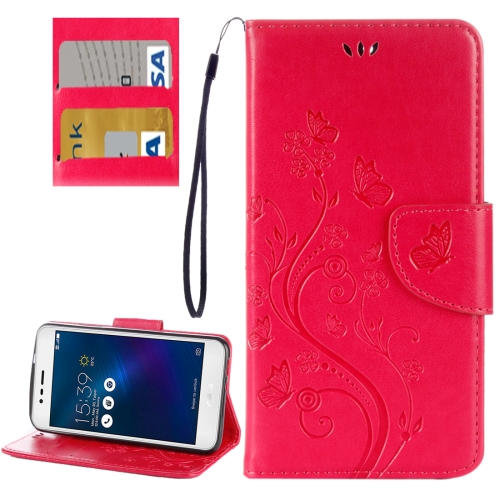 

For Asus Zenfone 3 Max ‏/ ZC520TL Butterflies Love Flowers Embossing Horizontal Flip Leather Case with Holder & Card Slots & Wallet & Lanyard(Magenta)