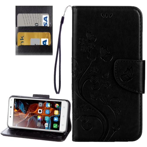 

For Lenovo Vibe K5 Butterflies Love Flowers Embossing Horizontal Flip Leather Case with Holder & Card Slots & Wallet & Lanyard(Black)