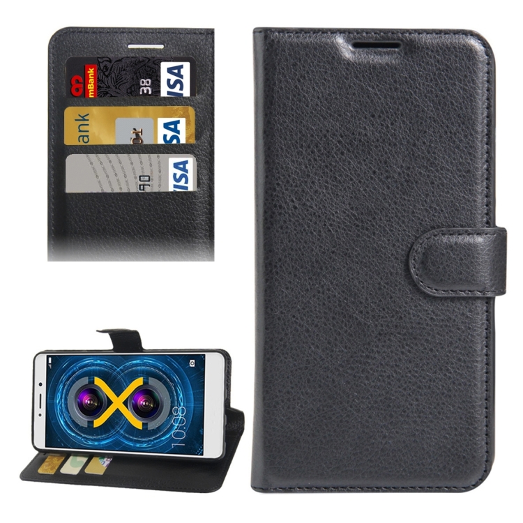 

For Huawei Honor 6x (2016) Litchi Texture Horizontal Flip PU Leather Case with Holder & Card Slots & Wallet (Black)