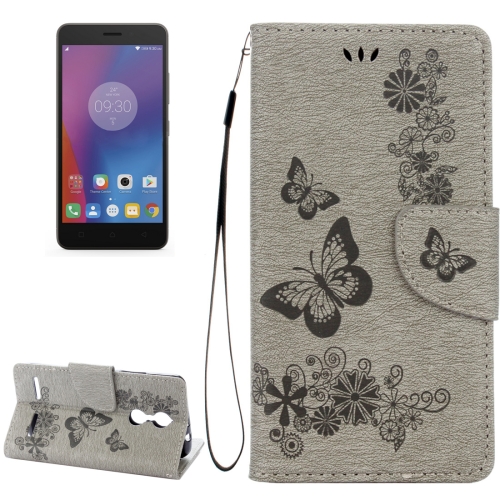 

For Lenovo K6 5.0 inch Butterflies Embossing Horizontal Flip Leather Case with Holder & Card Slots & Wallet & Lanyard(Grey)