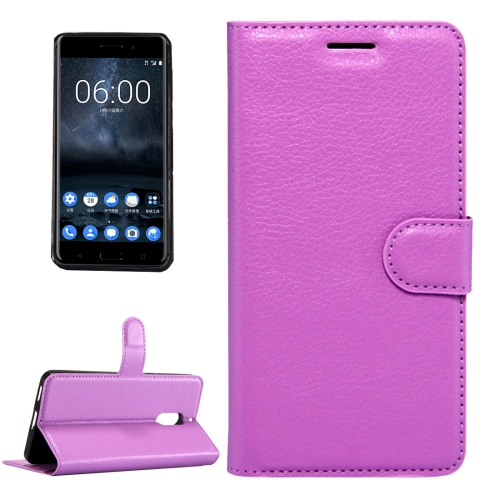 

For Nokia 6 Litchi Texture Horizontal Flip Leather Case with Magnetic Buckle & Holder & Card Slots & Wallet (Purple)