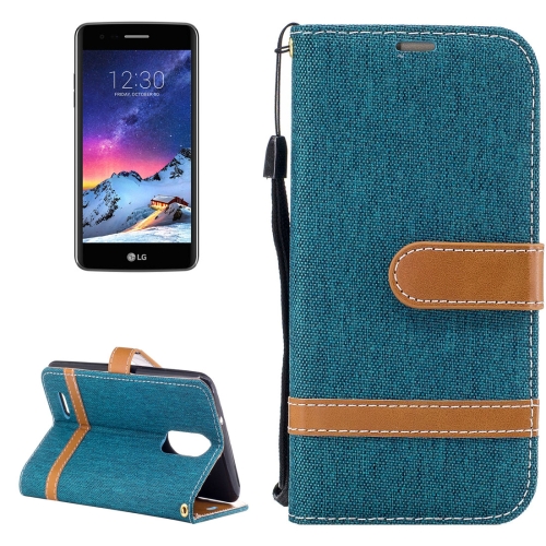 

For LG K8 (2017) (EU Version) Denim Texture Leather Case with Holder & Card Slots & Wallet & Lanyard(Green)