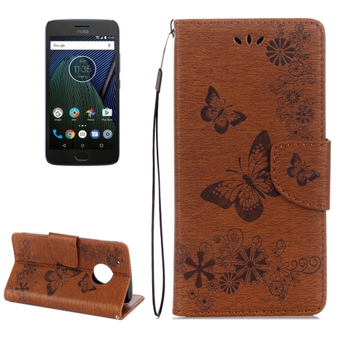 

For Motorola Moto G5 Plus Pressed Flowers Butterfly Pattern Horizontal Flip Leather Case with Holder & Card Slots & Wallet(Brown)