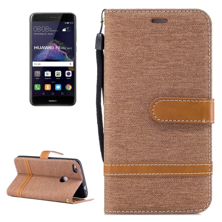 

For Huawei P8 Lite（2017）Denim Texture Leather Case with Holder & Card Slots & Wallet & Lanyard (Brown)
