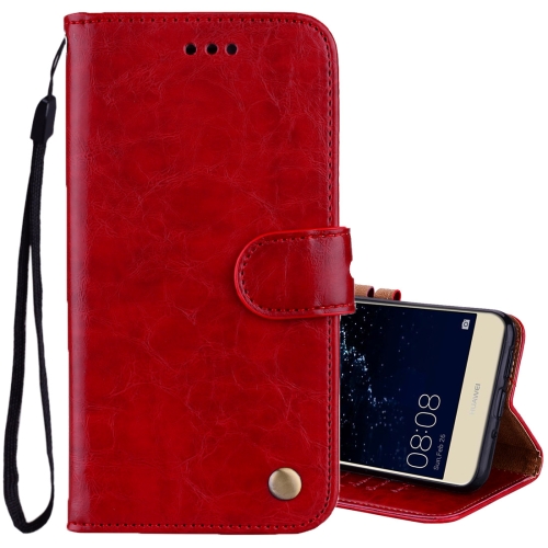 

For Huawei P10 Lite Business Style Oil Wax Texture Horizontal Flip Leather Case with Holder & Card Slots & Wallet (Red)