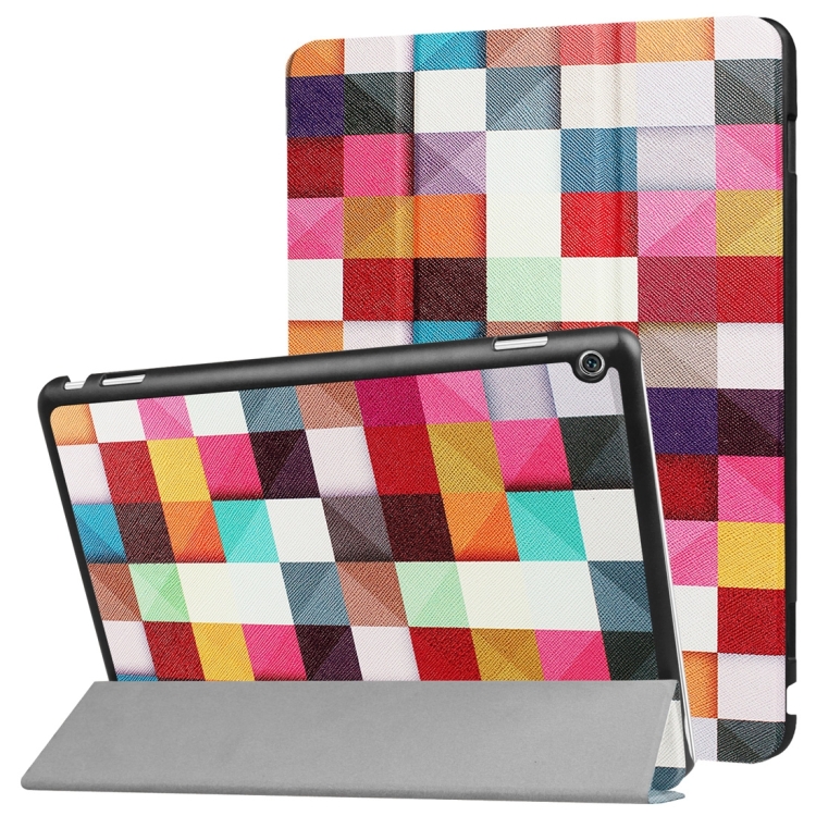 

Huawei MediaPad M3 Lite 10 Colorful Box Pattern Horizontal Deformation Flip Leather Case with Three-folding Holder & Sleep / Wake-up