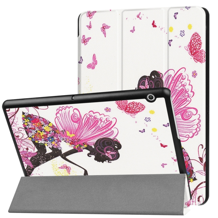 

Huawei MediaPad T3 10 Butterfly Fairy Pattern Horizontal Deformation Flip Leather Case with Three-folding Holder