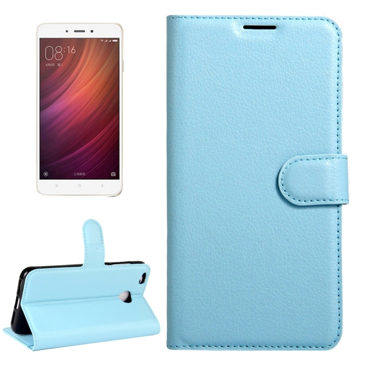 

For Xiaomi Redmi 4X Litchi Texture Horizontal Flip Leather Case with Magnetic Buckle & Holder & Card Slots & Wallet(Blue)