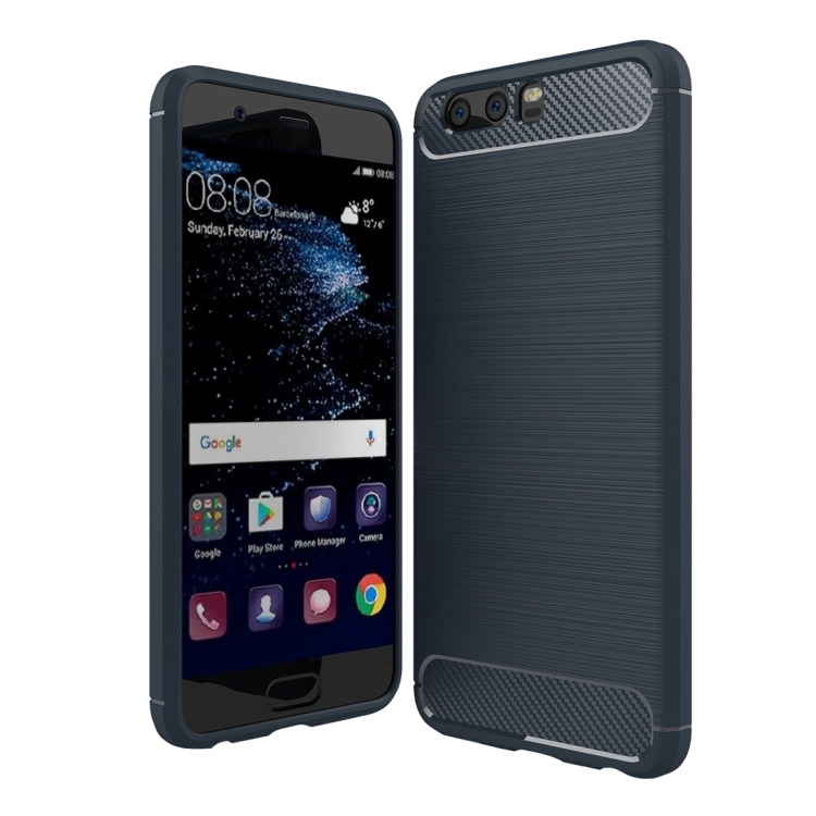 

For Huawei P10 Brushed Carbon Fiber Texture Shockproof TPU Protective Cover Case(Blue)