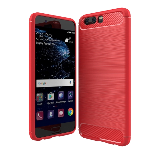 

For Huawei P10 Brushed Carbon Fiber Texture Shockproof TPU Protective Cover Case(Red)