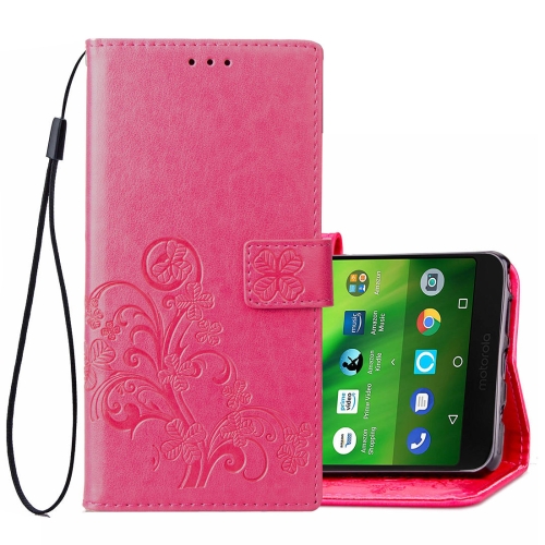 

Lucky Clover Pressed Flowers Pattern Leather Case for Motorola Moto G6 Play, with Holder & Card Slots & Wallet & Hand Strap (Magenta)
