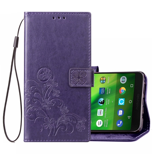 

Lucky Clover Pressed Flowers Pattern Leather Case for Motorola Moto G6 Play, with Holder & Card Slots & Wallet & Hand Strap (Purple)