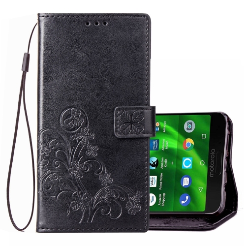 

Lucky Clover Pressed Flowers Pattern Leather Case for Motorola Moto G6 , with Holder & Card Slots & Wallet & Hand Strap (Black)