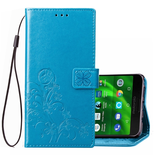 

Lucky Clover Pressed Flowers Pattern Leather Case for Motorola Moto G6 , with Holder & Card Slots & Wallet & Hand Strap (Blue)