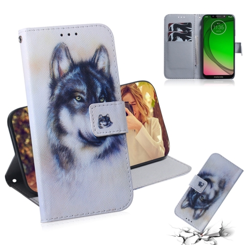 

White Wolf Pattern Coloured Drawing Horizontal Flip Leather Case for Motorola Moto G7 Play, with Holder & Card Slots & Wallet