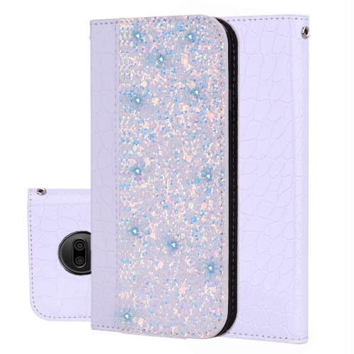 

Crocodile Texture Glitter Powder Horizontal Flip Leather Case for Motorola G7+, with Card Slots & Holder (White)