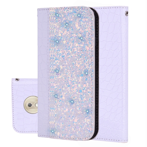 

Crocodile Texture Glitter Powder Horizontal Flip Leather Case for Motorola G7 Play, with Card Slots & Holder (White)