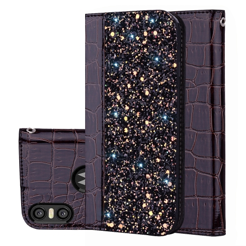 

Crocodile Texture Glitter Powder Horizontal Flip Leather Case for Motorola One Power (P30 Note), with Card Slots & Holder (Black)