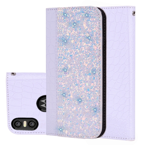 

Crocodile Texture Glitter Powder Horizontal Flip Leather Case for Motorola One Power (P30 Note), with Card Slots & Holder(White)