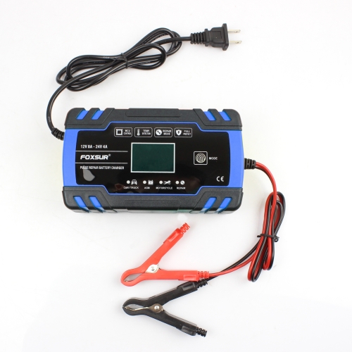 

FOXSUR 12V-24V Car Motorcycle Truck Repair Battery Charger AGM Charger, US Plug (Blue)