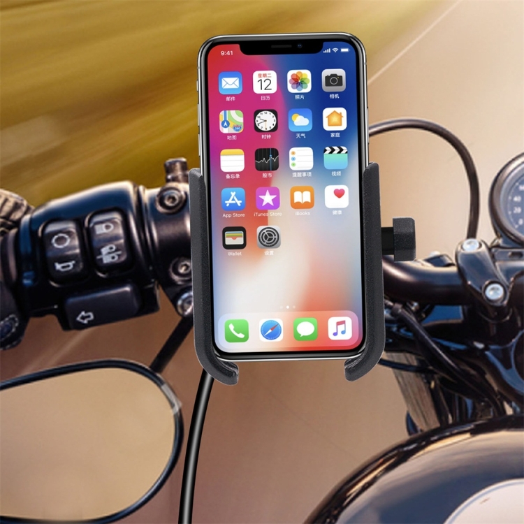 

CS-856C1 Motorcycle Rotatable Chargeable Aluminum Alloy Mobile Phone Holder, Handlebar Version (Black)