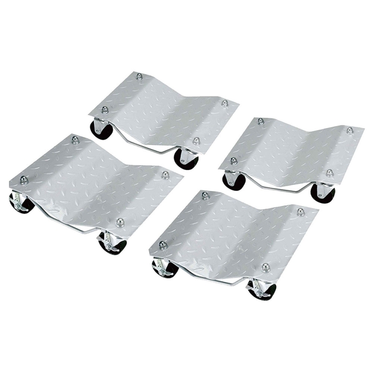 

[US Warehouse] 4 PCS V-shaped Non-slip Diamond Car Wheel Dolly with 3 inch Casters & Brakes, Bearable Weight: 1000lbs(Silver)