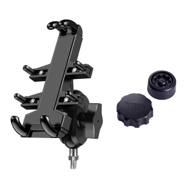 

M10 Bolt Ball-Head Motorcycle Handlebar Multi-function Eight-jaw Aluminum Alloy Mobile Phone Navigation Holder Bracket with Anti-theft Knobs, Width of Phone: 6.5-10.2cm