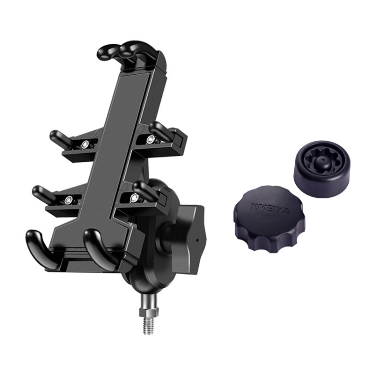 

M8 Bolt Ball-Head Motorcycle Handlebar Multi-function Eight-jaw Aluminum Alloy Mobile Phone Navigation Holder Bracket with Anti-theft Knobs, Width of Phone: 6.5-10.2cm