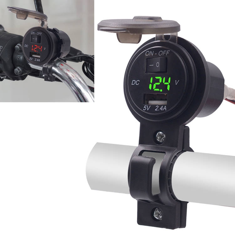 

CS-587 12V 2.4A Motorcycle Waterproof Digital Display Voltage Mobile Phone USB Charger Holder(Green)
