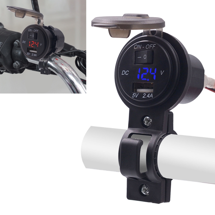 

CS-587 12V 2.4A Motorcycle Waterproof Digital Display Voltage Mobile Phone USB Charger Holder(Blue)