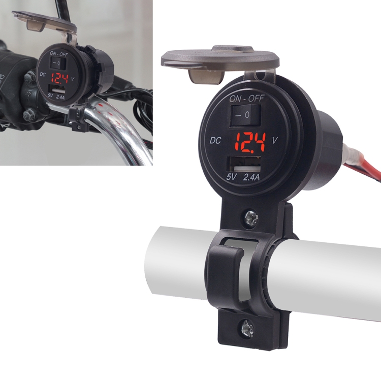

CS-587 12V 2.4A Motorcycle Waterproof Digital Display Voltage Mobile Phone USB Charger Holder(Red)